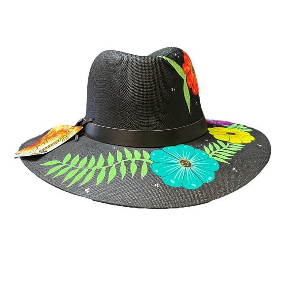 HAT MEXICAN Artisanal Hand Painted Fedora Floral Sombrero Panama Bohemian Black main image 11